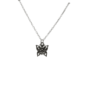 Sterling Silver O Link Necklace with Silver Coloured Butterfly Pendant