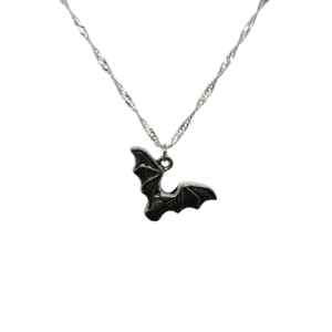 Sterling Silver Water Wave Necklace with Silver Coloured Bat Pendant
