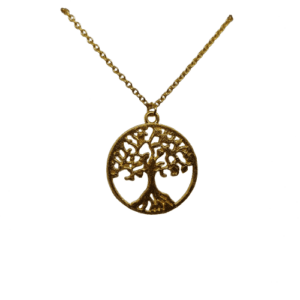 Gold Coloured O Link Necklace with Tree of Life Pendant