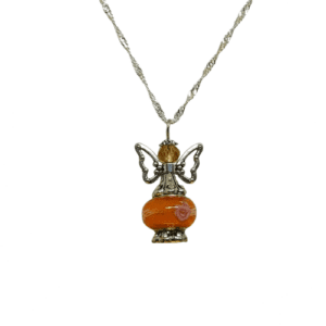 Sterling Silver Water Wave Necklace with Sunset Orange Angel