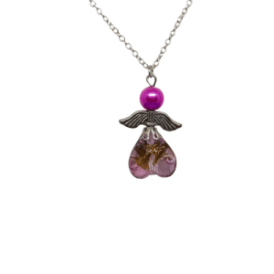 Sterling Silver O Link Necklace with Pink Angel