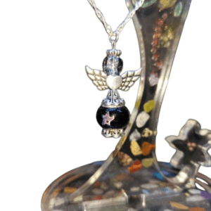 Sterling Silver Water Wave Necklace with Black and Pink Star Guardian Angel