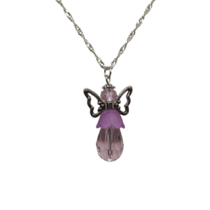 Sterling Silver Water Wave Necklace with Crystal Type Baby Pink Angel Pendant