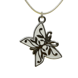 Silver Coloured and White Butterfly Pendant on a Sterling Silver Necklace