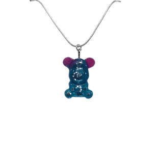Turquoise and Pink Small Teddy Bear with Silver Coloured Glitter