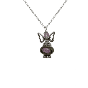 Sterling Silver O Link Necklace with Pink and Purple Angel