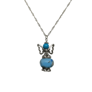 Sterling Silver Water Wave Necklace with Pale Blue Angel