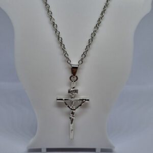 Silver Coloured Necklace with Stainless Steel Large Crucifix Pendant