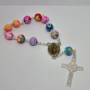 Small Coloured Beaded Hand Bracelet Rosary Beads with Silver Coloured Crucifix Pendant