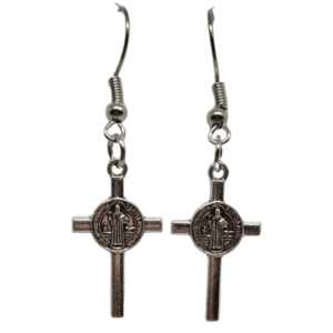 Silver Coloured Hanging Cross Earrings with Centre Detail
