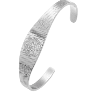 Silver Coloured Stainless Steel Cuff Bangle Jesus Print Bracelet