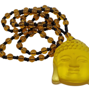Natural Yellow Stone Buddha Head and Amber and Black Coloured Necklace