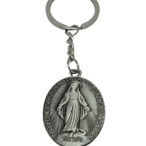 Antique Tin Silver Colour Metal Keyring / Keychain with Mary