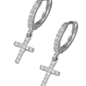 Small Cubic Zirconia Silver Hoop and Cross Earrings