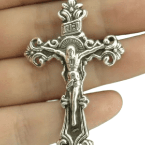 Large Crucifix Pendant on a Silver Coloured Necklace