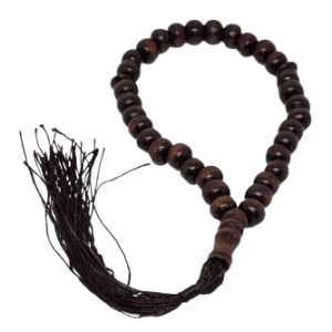 Dark Brown Wooden Handheld Prayer Rosary Bracelet With Beads And Tassel