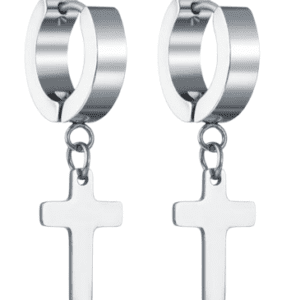 Silver Coloured Stainless Steel Hoop and Cross Pendant Earrings