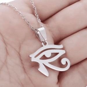 Silver Coloured Stainless Steel Eye of Horus Pendant and Necklace