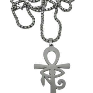 Metal Ankh Cross and Eye of Horus Pendant on a Stainless Steel Necklace