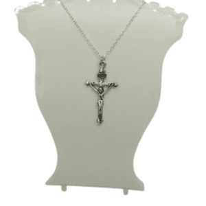 Silver Coloured Crucifix Pendant with Sterling Silver Necklace
