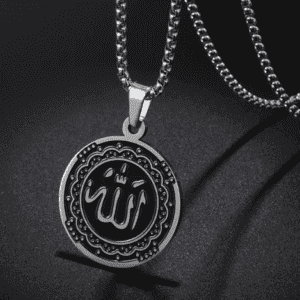 Black and Silver Islamic Muslim Symbol Pendant on a Silver Coloured Necklace