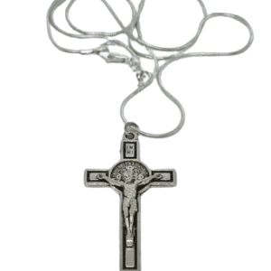 Silver Coloured Crucifix Pendant on a Sterling Silver Snake Chain Necklace