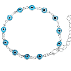 Light Blue Evil Turkish Eye Silver Coloured Bracelet