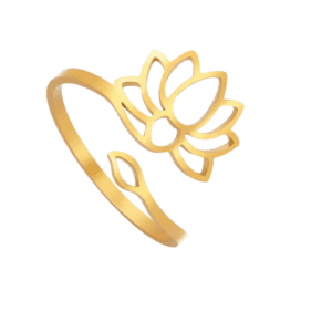 Adjustable Lotus Flower Gold Stainless Steel Ring