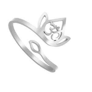 OM Symbol Lotus Stainless Steel Adjustable Ring