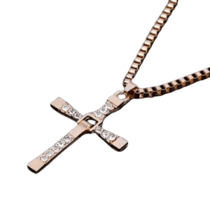 Gold Coloured Necklace with Pendant and Clear Crystals