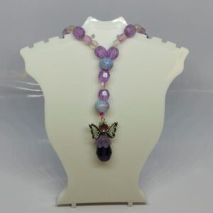 Purple Angel Bead Prayer Rosary Necklace with Lilac and Baby Blue Beads