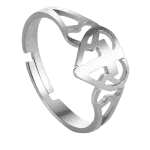 Silver Stainless Steel Cross and Heart Shaped Ring