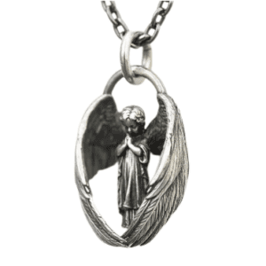 Silver Coloured Stainless Steel Angel in Wings Pendant and Necklace