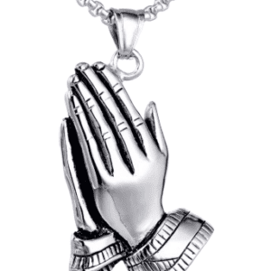 Silver Coloured Metal Praying Hands Pendant and Necklace
