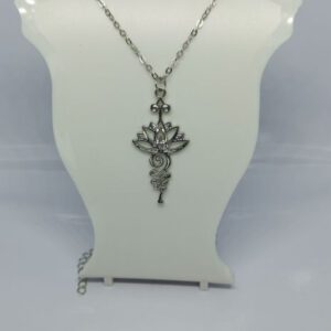 Stainless Steel Lotus Flower Yoga Pendant on a Silver Coloured Necklace