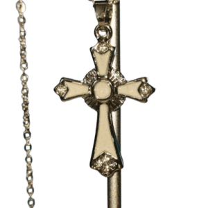 Silver Coloured Adjustable Necklace with Silver Coloured Pendant with White Opal Style Centre