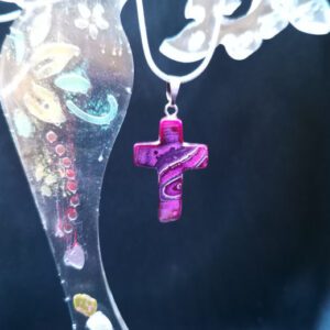 Sterling Silver Snake Chain with Pink Gemstone Cross Pendant