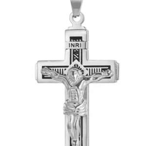 Silver Coloured Curb Necklace with Silver Coloured Crucifix Pendant
