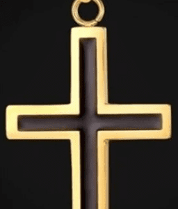 Stainless Steel Gold Coloured Necklace with Cross Pendant and Black Centre