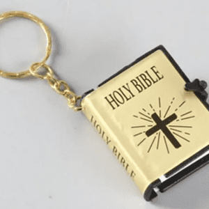 Mini Gold Coloured Bible Book Keyring Printed in English