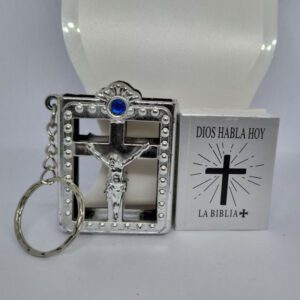 Mini Silver Coloured Bible Book Keyring in Spanish Language