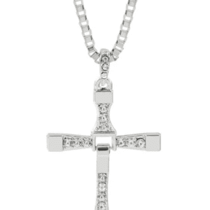 Stainless Steel Box Necklace with Pendant and Clear Rhinestones