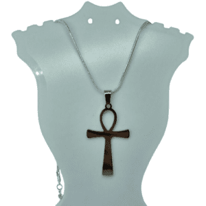 Sterling Silver Snake Chain Necklace with Egyptian Ankh Cross Pendant