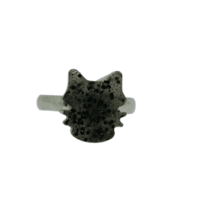 Black Glitter Cat with Stainless Steel Adjustable Ring