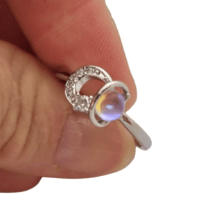 Adjustable Planet Moonstone Silver Coloured Ring with Moon
