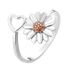 Adjustable Silver Coloured Daisy and Heart Fidget Spinning Ring
