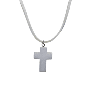 White Candle Quartz Cross Pendant Gemstone on a Soft Leather Necklace