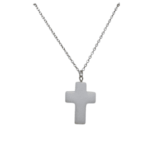 Sterling Silver O Link Necklace with White Quartz Cross Pendant