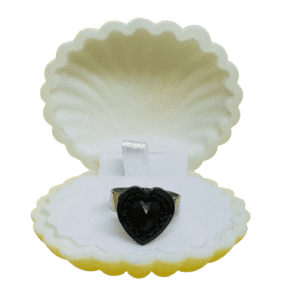 Stainless Steel Adjustable Ring with Black Heart