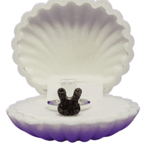 Black Glitter Rabbit Stainless Steel Adjustable Ring